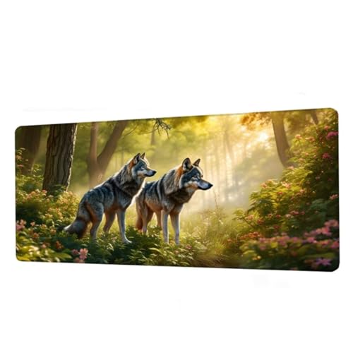 Mauspad Wald Mousepad XXL 1600x800x3mm, Schreibtischunterlage Wolf Gaming Mauspad, Mouse Pad Wasserdicht, Desk Mat mit Rutschfeste Gummibasis, Mauspads mit Genähten Kanten, Geschenke für Frauen BJ-673 von Binaoung