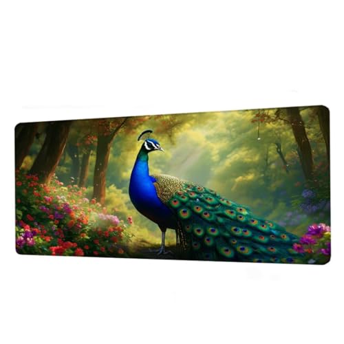 Mauspad Wald Mousepad XXL 1600x800x3mm,Schreibtischunterlage Peacock Gaming Mauspad,Mouse Pad Wasserdicht,Desk Mat mit rutschfeste Gummibasis,Mauspads mit Genähten Kanten,Geschenke für Frauen BJ-849 von Binaoung