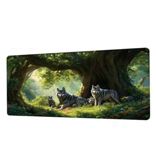 Mauspad Wald Mousepad XXL 800x300x3mm, Schreibtischunterlage Wolf Gaming Mauspad, Mouse Pad Wasserdicht, Desk Mat mit rutschfeste Gummibasis, Mauspads mit Genähten Kanten, Geschenke für Frauen BJ-835 von Binaoung