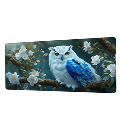 Mauspad Weiß Mousepad XXL 1600x800x3mm, Schreibtischunterlage Owl Gaming Mauspad, Mouse Pad Wasserdicht, Desk Mat mit rutschfeste Gummibasis, Mauspads mit Genähten Kanten, Geschenke für Frauen BJ-11 von Binaoung