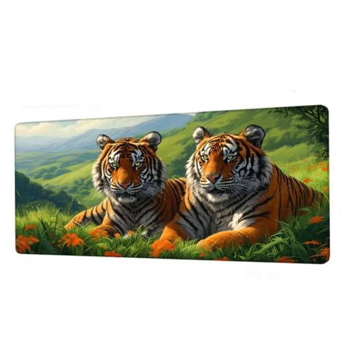 Mauspad Wiese Mousepad XXL 1600x800x3mm,Schreibtischunterlage Tiger Gaming Mauspad,Mouse Pad Wasserdicht,Desk Mat mit rutschfeste Gummibasis,Mauspads mit Genähten Kanten,Geschenke für Frauen BJ-663 von Binaoung