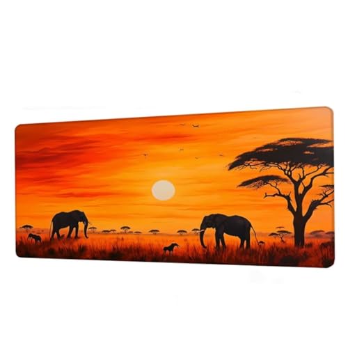 Mauspad Wiese Mousepad XXL 600x300x3mm,Schreibtischunterlage Elephant Gaming Mauspad,Mouse Pad Wasserdicht,Desk Mat mit rutschfeste Gummibasis,Mauspads mit Genähten Kanten,Geschenke für Frauen BJ-171 von Binaoung