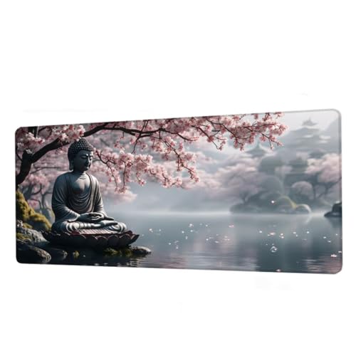 Mauspad Zen Mousepad XXL 1000x600x3mm, Schreibtischunterlage Cherry Blossoms Gaming Mauspad, Mouse Pad Wasserdicht, Desk Mat mit rutschfeste Gummibasis, Mauspads mit Genähten Kanten, Geschenke BJ-107 von Binaoung