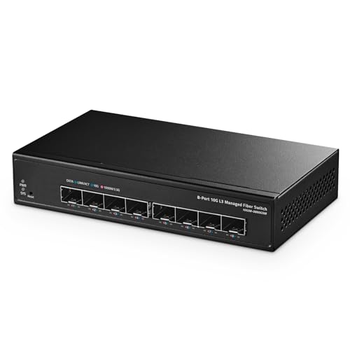 Binardat 8 Port 10 Gigabit SFP+ Managed Switch, unterstützt 1G/10G SFP+ Modul, 160Gbps Bandbreite, Web/CLI L3 Managed, Metall lüfterloser Fiber Desktop Network Switch von Binardat