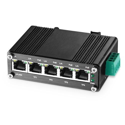 Binardat Industrial Mini 5 Port Gigabit Solar POE Switch, Eingang DC9V-54V bis DC48V Voltage Booster, IEEE802.3af/at POE, Din Rail Wallmount Unmanaged Fanless IP40 Switch von Binardat