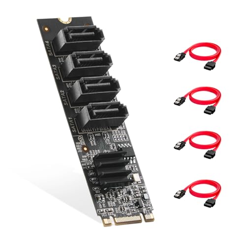 Binardat M.2 zu SATA Karte 4 Port, 6Gbps SATA 3.0 Controller, inkl. 4 SATA Kabel, für Windows 10/11 von Binardat