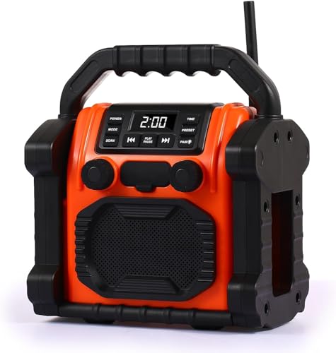 Bingxue FM-Radio-Empfänger, USB-Bluetooth-Lautsprecher mit Uhr-Alarm/LED-Lichtern, tragbar, Antikollisionsschutz für Baustelle, Outdoor, Angeln, Yoga, Party, Camping (Farboption) (Orange) von Bingxue