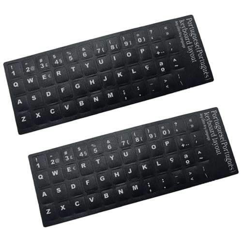 Biookhm 2 x portugiesische Tastatur-Aufkleber-Set, Tastatur-Ersatz mit weißer Schrift, schwarzer Hintergrund, matter Tastaturbuchstaben von Biookhm