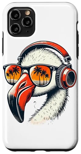 Hülle für iPhone 11 Pro Max Retro Sunset Flamingo Sonnenbrille Kopfhörer Flamingos von Bird Animal Lover Gifts