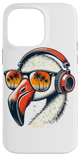 Hülle für iPhone 14 Pro Max Retro Sunset Flamingo Sonnenbrille Kopfhörer Flamingos von Bird Animal Lover Gifts