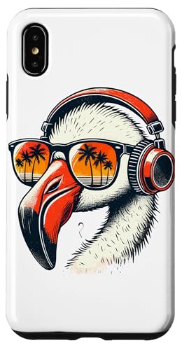 Hülle für iPhone XS Max Retro Sunset Flamingo Sonnenbrille Kopfhörer Flamingos von Bird Animal Lover Gifts