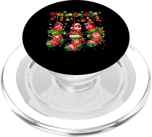 Drei Weihnachtsmann-Rentier, Elfen, Kardinalvögel in Weihnachtssocken PopSockets PopGrip für MagSafe von Bird Christmas Costume