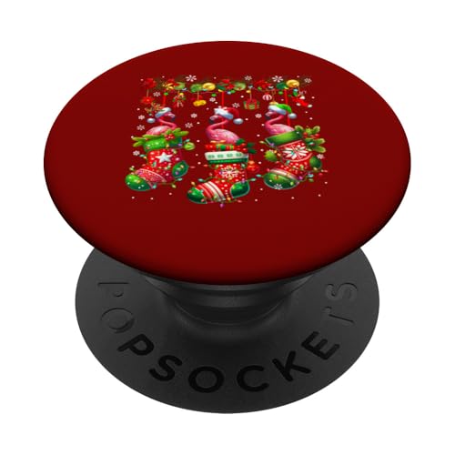 Drei Weihnachtsmann-Rentier-Elfen-Flamingos in Weihnachtssocken-Dekoration PopSockets Klebender PopGrip von Bird Christmas Costume