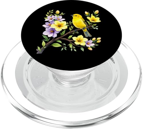 Gelber Warbler auf Blumenzweig, bunte Naturkunst PopSockets PopGrip für MagSafe von Birdsnstuff (Anjeanette Hail)