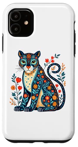 Hülle für iPhone 11 Blumenmuster Katze mit Blüten – skurrile Naturkunst von Birdsnstuff (Anjeanette Hail)