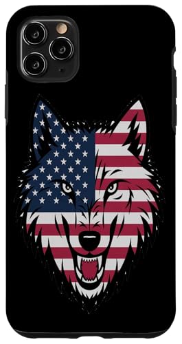 Hülle für iPhone 11 Pro Max Patriotisches Wolfsgesicht, rot-weiße und blaue Sterne und Streifen von Birdsnstuff (Anjeanette Hail)