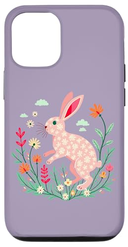 Hülle für iPhone 12/12 Pro Niedliches Kaninchen mit Blumen und Blättern, Natur-Design von Birdsnstuff (Anjeanette Hail)