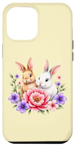 Hülle für iPhone 12 Pro Max Entzückende Kaninchen mit floralen Akzenten, von der Natur inspiriertes Design von Birdsnstuff (Anjeanette Hail)