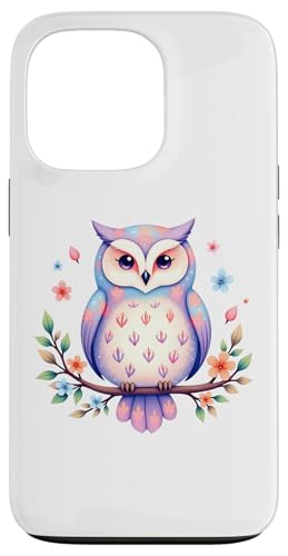 Hülle für iPhone 13 Pro Bunte florale Eulen-Illustration – von der Volkskunst inspirierte Natur von Birdsnstuff (Anjeanette Hail)