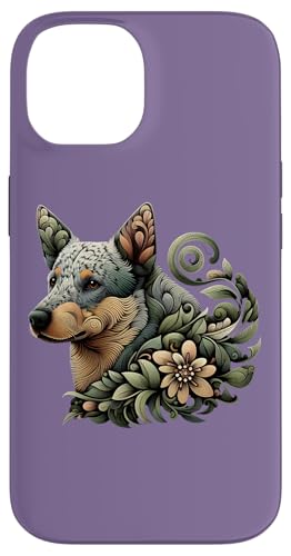 Hülle für iPhone 14 Australian Cattle Dog Skurrile Blumen-Illustration von Birdsnstuff (Anjeanette Hail)