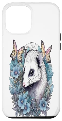 Hülle für iPhone 14 Plus Opossum in Cottage-Kern und filigranen Kunst-Schmetterlingen von Birdsnstuff (Anjeanette Hail)