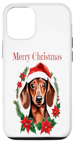 Hülle für iPhone 14 Pro Dackel-Hund, Weihnachtsstern, Frohe Weihnachten Urlaub von Birdsnstuff (Anjeanette Hail)