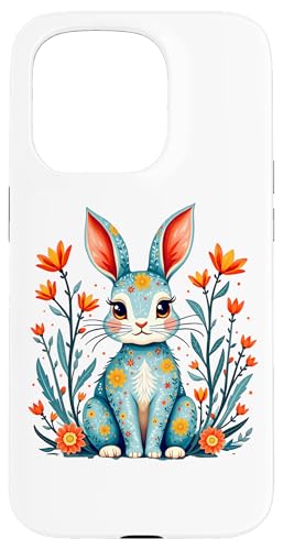 Hülle für iPhone 15 Pro Folk Art Floral Bunny – farbenfrohes Design von der Natur inspiriert von Birdsnstuff (Anjeanette Hail)