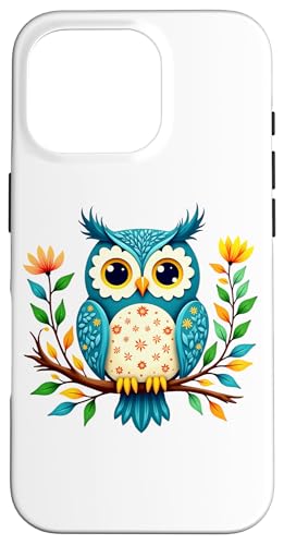 Hülle für iPhone 16 Pro Bunte florale Eulen-Illustration – von der Volkskunst inspirierte Natur von Birdsnstuff (Anjeanette Hail)