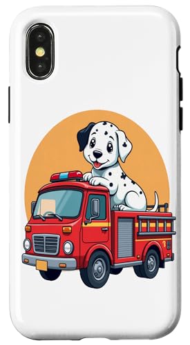 Hülle für iPhone X/XS Dalmatiner-Welpe und rotes Feuerwehrauto, bezauberndes und niedliches Design von Birdsnstuff (Anjeanette Hail)