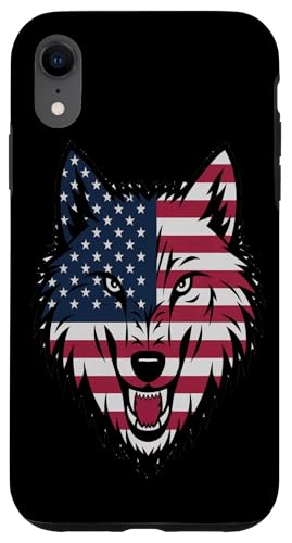 Hülle für iPhone XR Patriotisches Wolfsgesicht, rot-weiße und blaue Sterne und Streifen von Birdsnstuff (Anjeanette Hail)