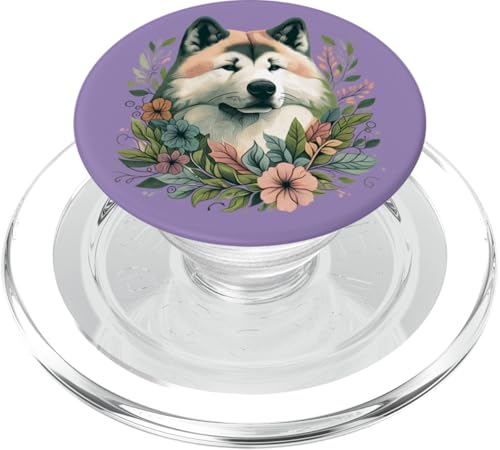 Kunstvolle Akita skurrile florale Haustier-Hunde-Illustration PopSockets PopGrip für MagSafe von Birdsnstuff (Anjeanette Hail)