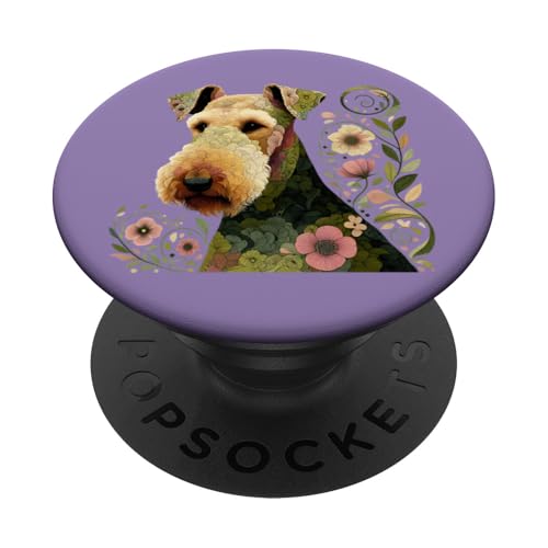 Kunstvoller Airedale Terrier: Skurrile florale Hunde-Illustration PopSockets Klebender PopGrip von Birdsnstuff (Anjeanette Hail)