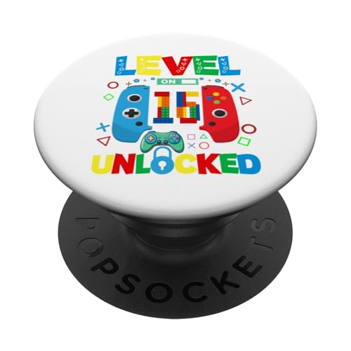 Level 16 Unlocked Gamer Videospiel zum 16. Geburtstag für Jungs PopSockets Klebender PopGrip von Birthday Boy Gaming