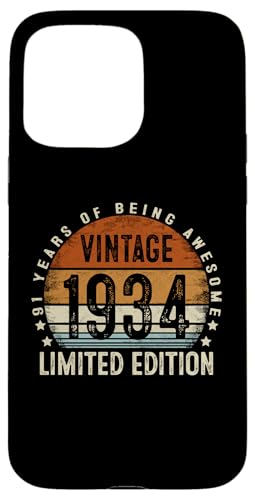 Hülle für iPhone 15 Pro Max Vintage 1934 Limited Edition 91 Year Old Retro 91st Birthday von Birthday Gifts for Men Women Co.