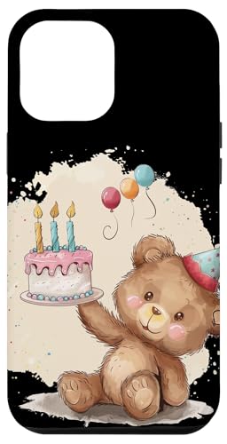 Hülle für iPhone 14 Pro Max Bezaubernder Teddybär mit Kuchen und Partyhut zum Geburtstag von Birthday Teddy Bear Outfit