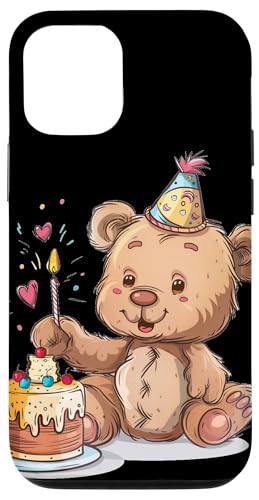 Hülle für iPhone 14 Verspielter Teddybär mit Kuchen-Grafik für einen festlichen Look von Birthday Teddy Bear Outfit