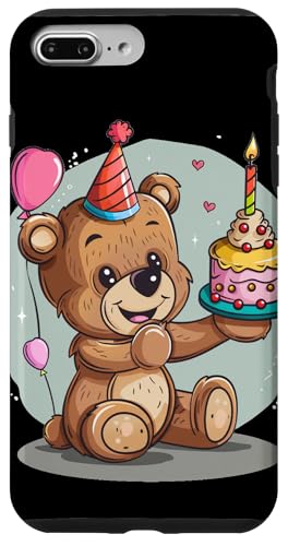 Hülle für iPhone 7 Plus/8 Plus Dynamische Teddybär- und Kuchen-Grafik für einen fröhlichen Anlass von Birthday Teddy Bear Outfit