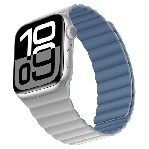 Bisikor Kompatibel mit Apple Watch Armband 49 46 45 44 42 41 40 38mm Silikon Double Sided Wearable Magnetes Ersatzband für iWatch SE Ultra 2 Series 10 9 8 7 6 5 4 3 (38/40/41/42, Grau/Blau) von Bisikor