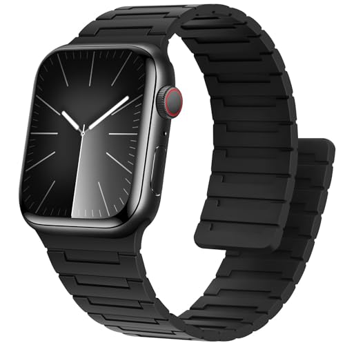 Bisikor Kompatibel mit Apple Watch Armband 49mm 45mm 44mm 42mm 41mm 40mm 38mm Silikon Starker Magnet Sport Ersatzband für iWatch Ultra2 SE Serie 9 8 7 6 5 4 3 (38/40/41, Schwarz) von Bisikor