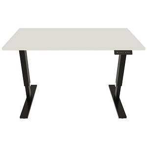 BISLEY E-StarterTech elektrisch höhenverstellbarer Schreibtisch weiß rechteckig, T-Fuß-Gestell schwarz 160,0 x 80,0 cm von Bisley