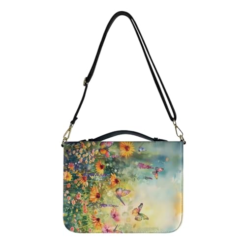 Biyejit Aquarell-Schutzhülle mit Gänseblümchen-Motiv, wasserdicht, Crossbody-Tasche mit Schultergurt, großes Fassungsvermögen, Bibelschutzhülle für Stifte, Arbeitsbuch, Textmarker, M-2XL von Biyejit