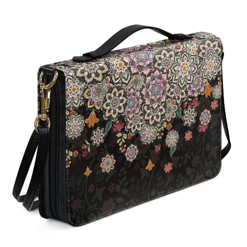 Biyejit Boho-Mandala-Schutzhülle für Damen, Bibelhülle, Leder, Crossbody-Tasche mit Schultergurt, großes Fassungsvermögen, Damen-Tragetasche, religiöse, christliche Kunst-Accessoires, M-2XL von Biyejit