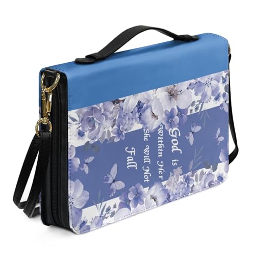 Biyejit Violette Blumen-Bibelhülle für Frauen, wasserdichte Bibeltragetasche mit Schultergurt, große Kapazität, Bibelschutztasche für Stifte, Arbeitsbuch, Textmarker, M-2XL von Biyejit