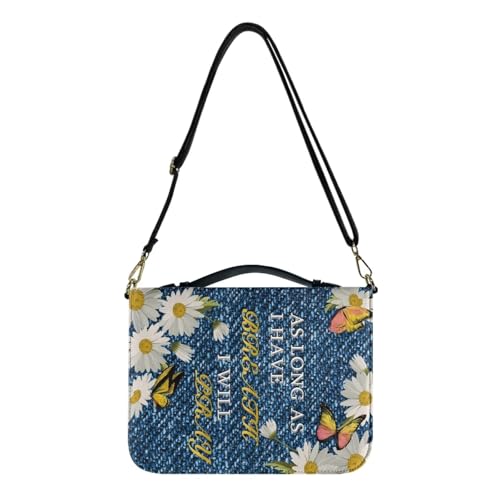 Biyejit Weiße Gänseblümchen-Bibelhülle für Damen, wasserdicht, Crossbody-Tasche mit Schultergurt, stabile Bibelschutztasche für Stifte, Arbeitsbuch, Textmarker, M-2XL von Biyejit