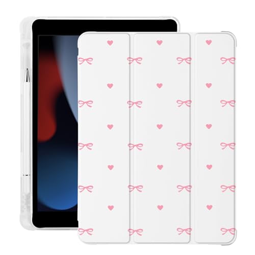 BlHMCASE Niedliche rosa Schleife Herz für iPad 10. Generation Hülle 10,9 Zoll 2022 mit Stifthalter, Auto Sleep/Wake, weißes Leder, weiche TPU-Rückseite von BlHMCASE