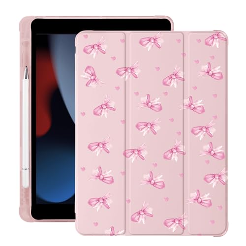 BlHMCASE Niedliche rosa Schleife für iPad Air 13 Zoll Hülle M2 2024 mit Stifthalter, Auto Sleep/Wake, Rosa Leder Soft TPU Back Cover von BlHMCASE