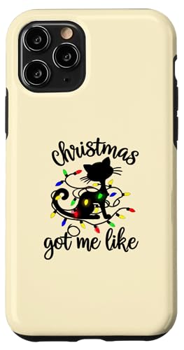 Hülle für iPhone 11 Pro Lustige schwarze Katze Weihnachtsbeleuchtung von Black Cat Lights Christmas