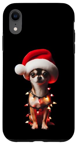 Hülle für iPhone XR Schwarzer Chihuahua mit Weihnachtsmannmütze, Weihnachtsbeleuchtung, Hundebesitzer von Black Chihuahua Christmas Products