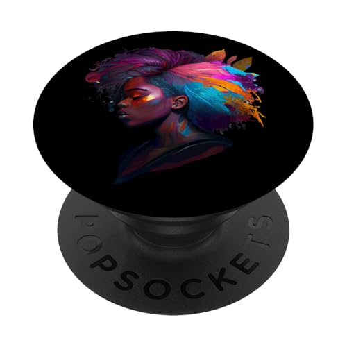 Afroamerikanische Frau Buntes Haar Schwarz Kunst Schön PopSockets Klebender PopGrip von Black History Month Afro Queen and King Apparel