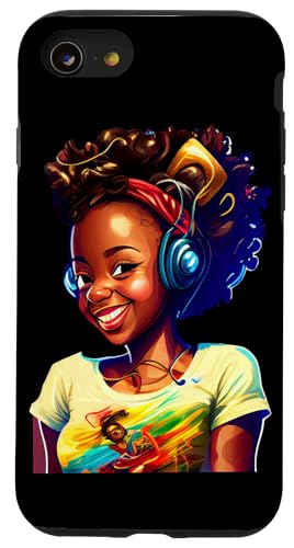 Hülle für iPhone SE (2020) / 7 / 8 Schönes schwarzes Mädchen mit Kopfhörern Musik lächelnd süß von Black History Month Afro Queen and King Apparel